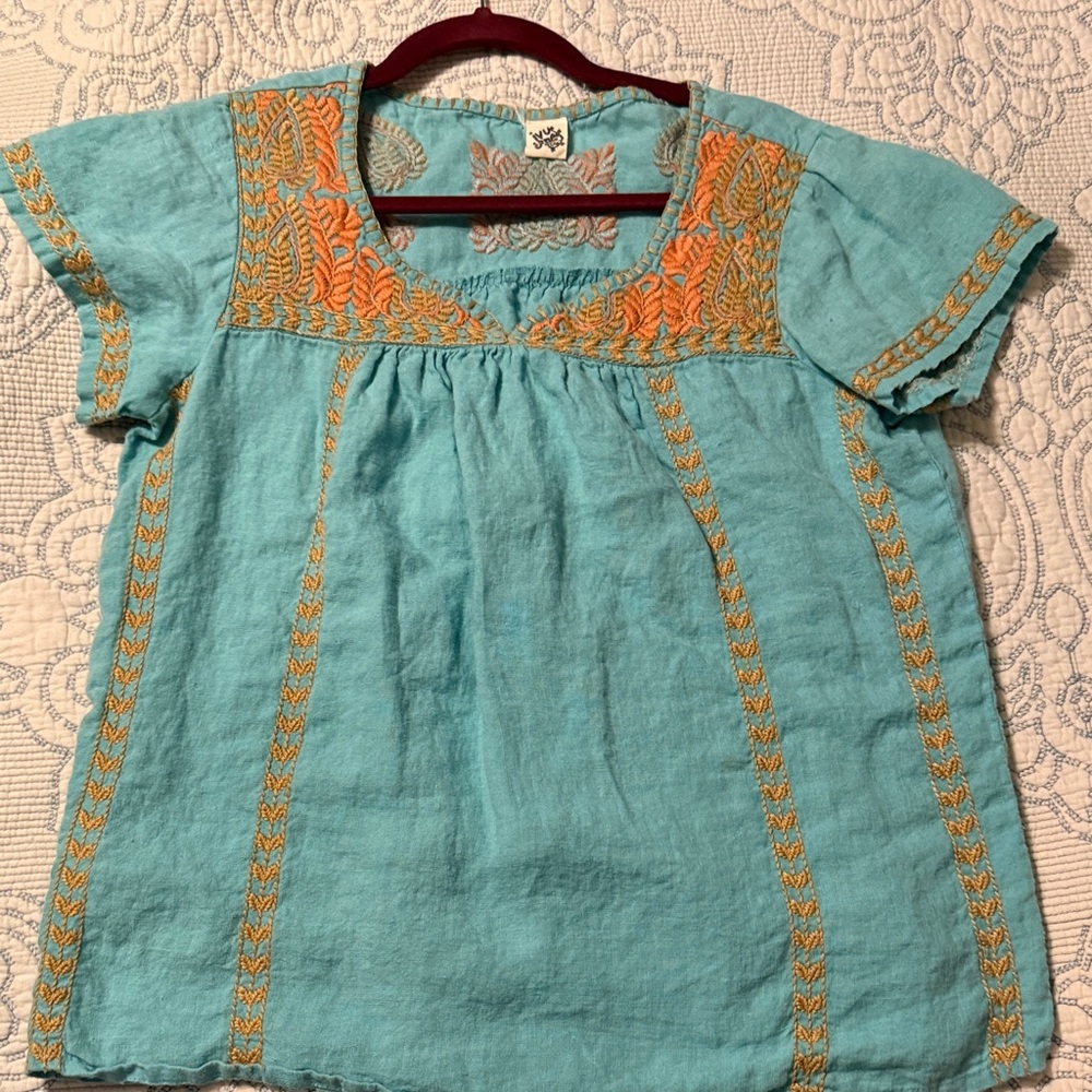 Ivy Jane Aqua Top with Tangerine Detailing